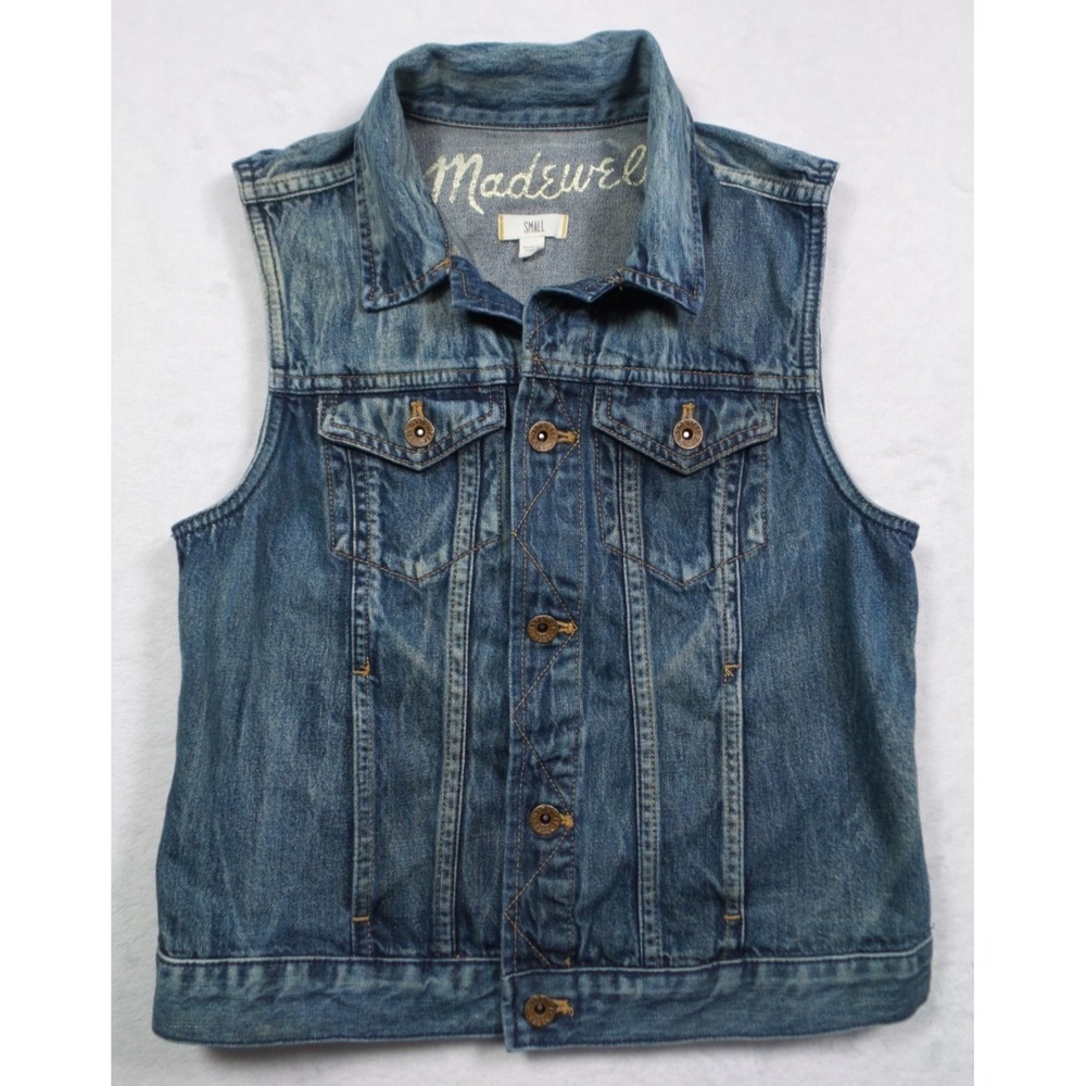 Madewell Denim Vest Womens Size Small Blue Jean Button Up Sleeveless Pockets‎